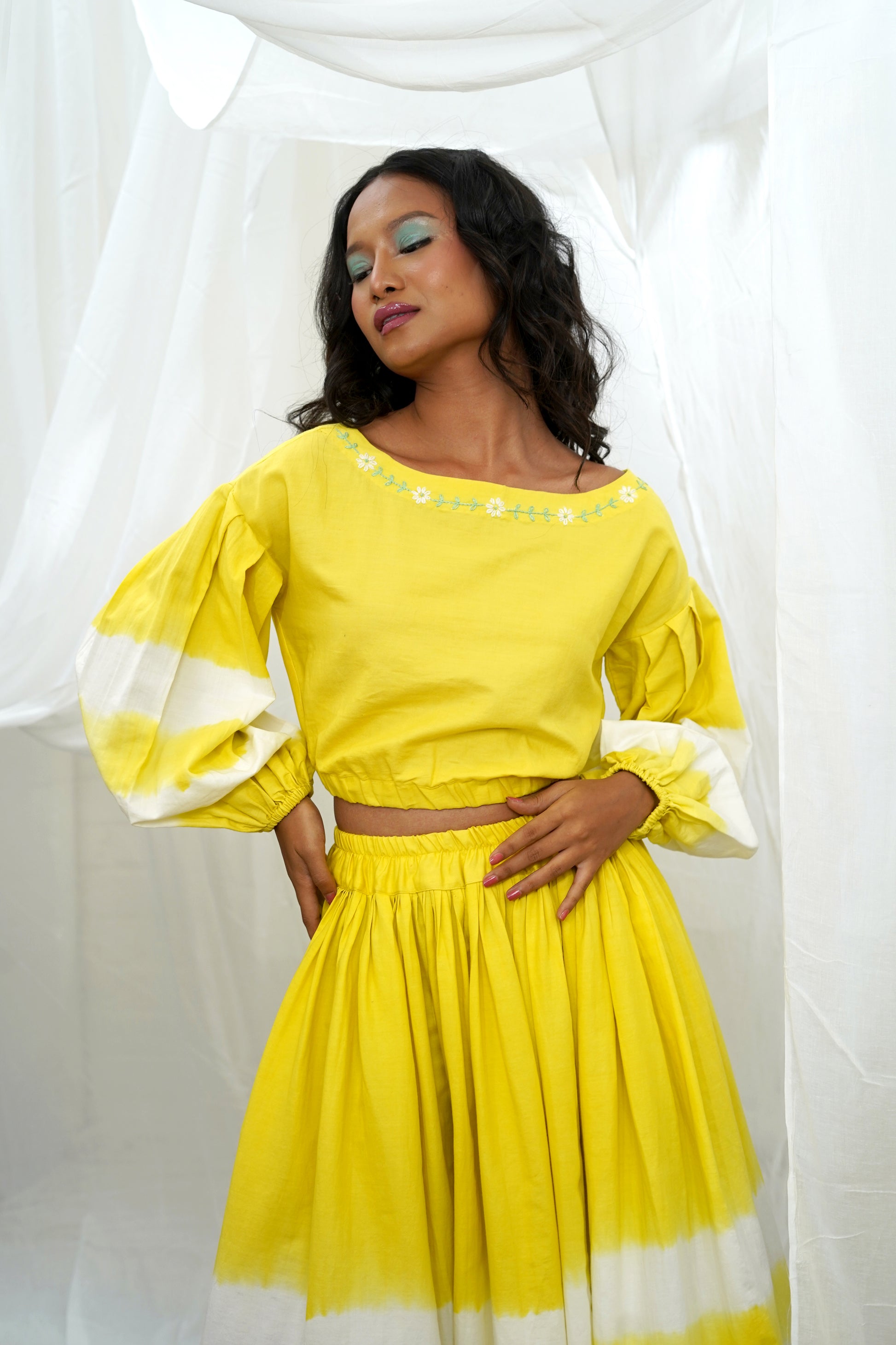 Esther Yellow Embroidered Tie Sleeve Corset Top – Lea Clothing Co.