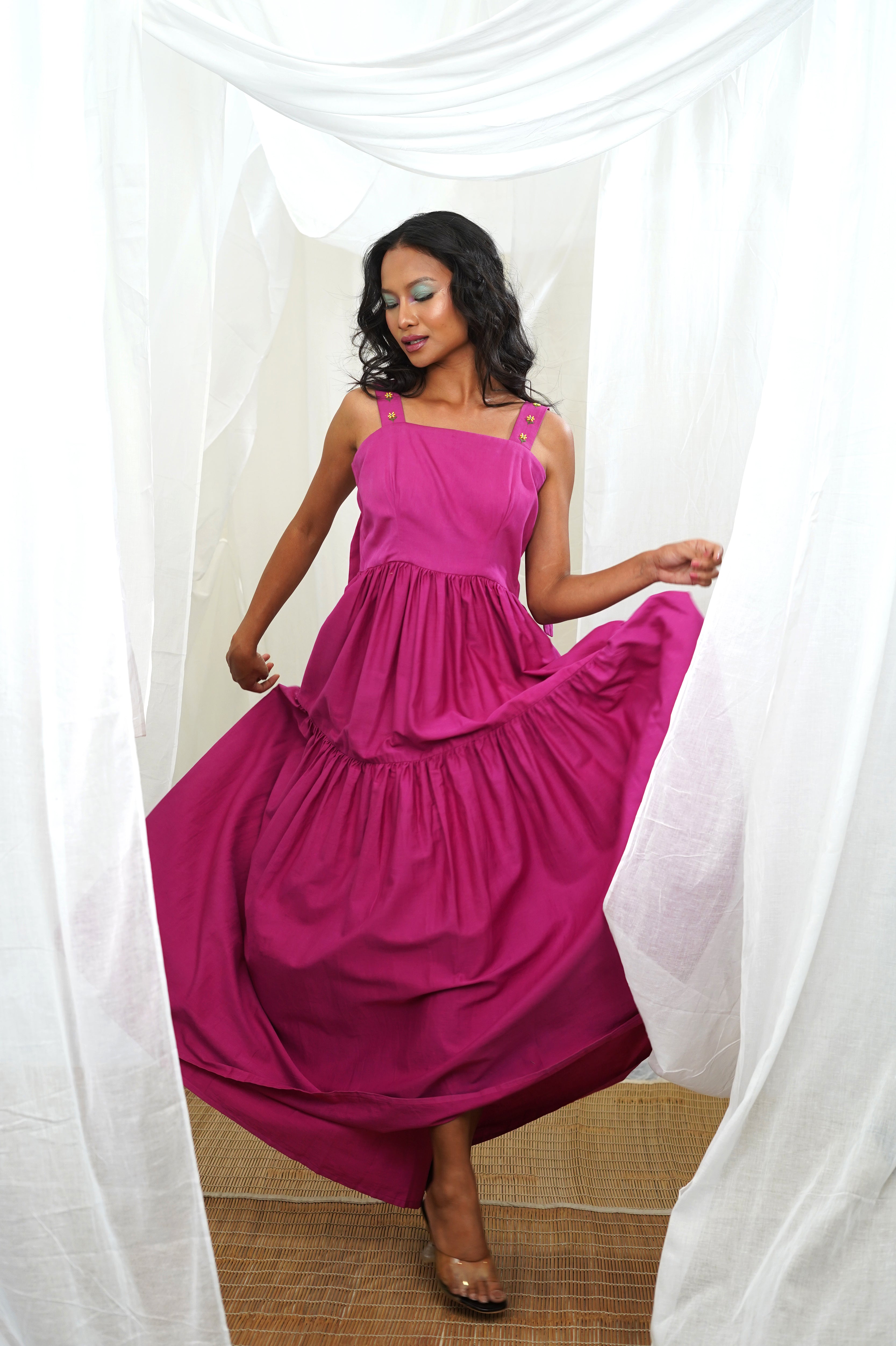 Pink tiered cheap maxi dress